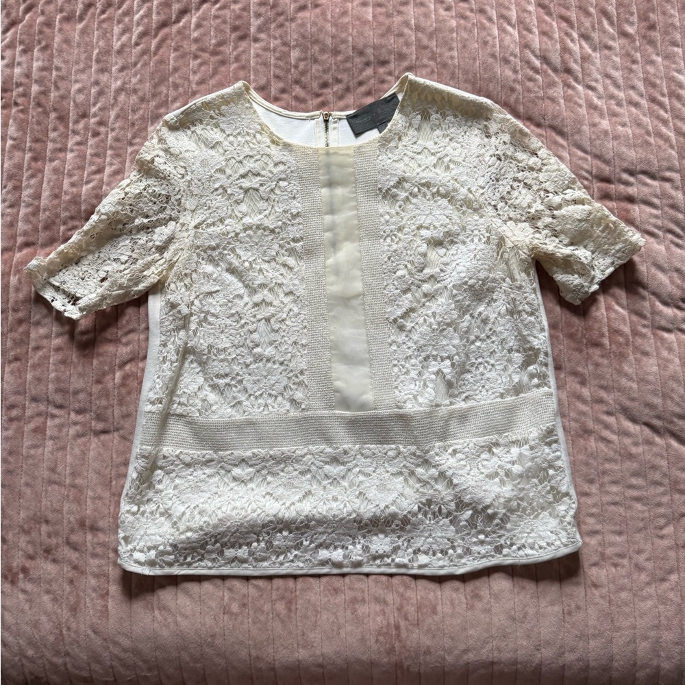 Anthropologie Cream Boxy Embellished Blouse